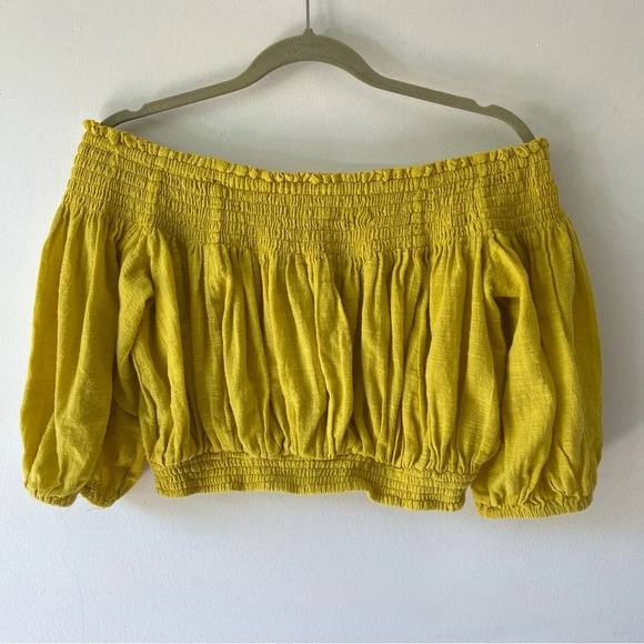 We the Free People Dancing Till Dawn Smocked Off The Shoulder crop Top yellow XS - Picture 5 of 10